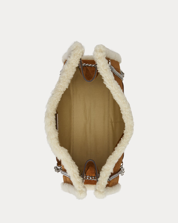 Lauren Ralph Lauren Shearling-Trim Medium Bradley Tote Bag | Tan/Natural