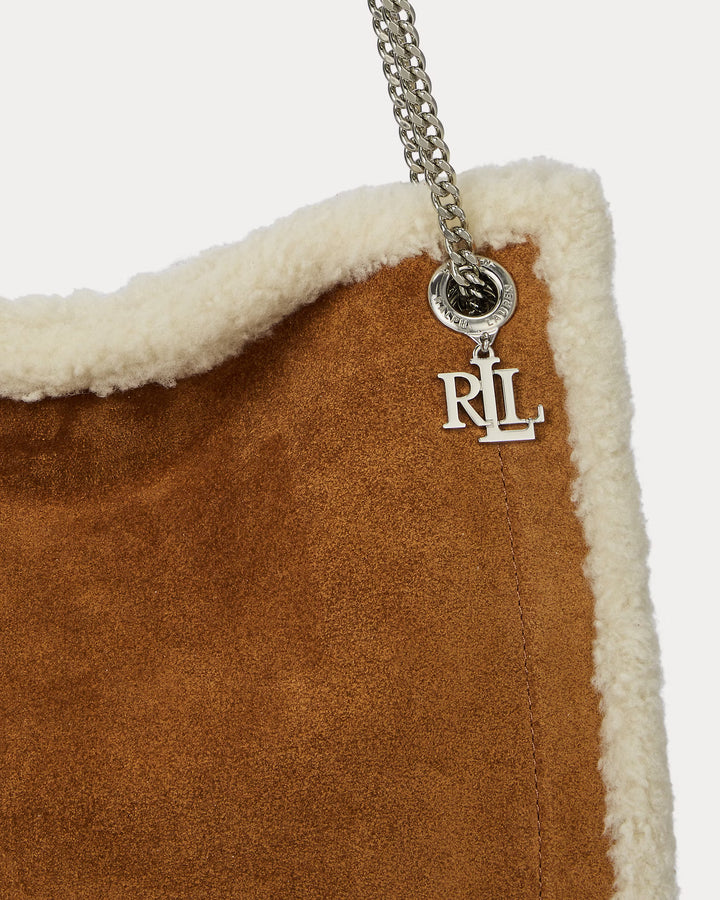 Lauren Ralph Lauren Shearling-Trim Medium Bradley Tote Bag | Tan/Natural