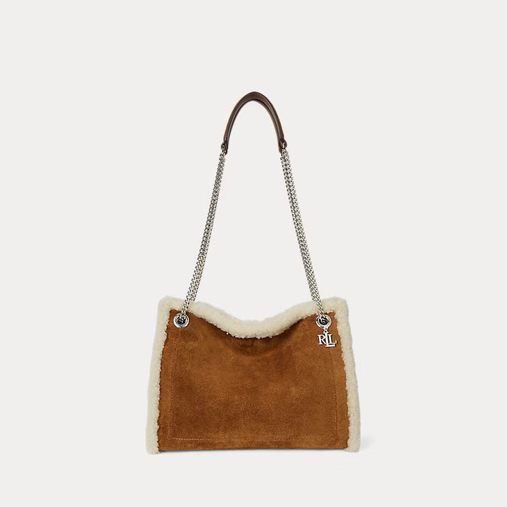 Lauren Ralph Lauren Shearling-Trim Medium Bradley Tote Bag | Tan/Natural