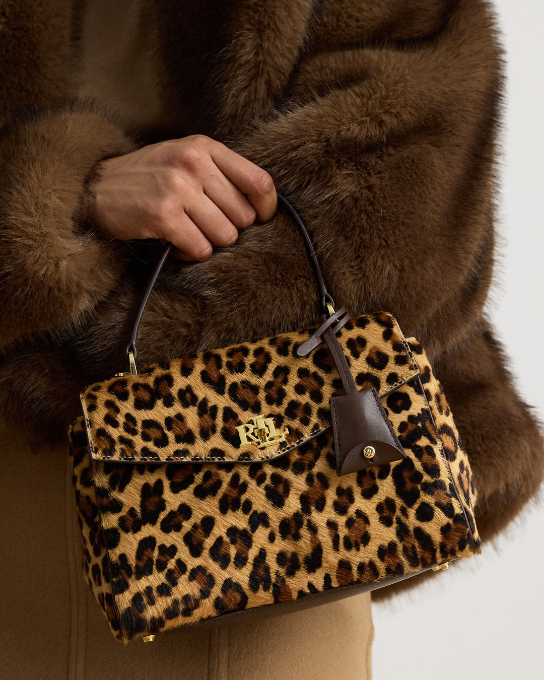 Lauren Ralph Lauren Print Haircalf Small Farrah Soft Satchel Bag | Leopard
