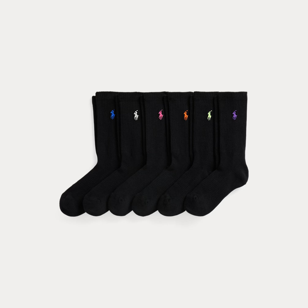 Ralph Lauren Embroidered Pony Crew Women's Sock 6-Pack | Black