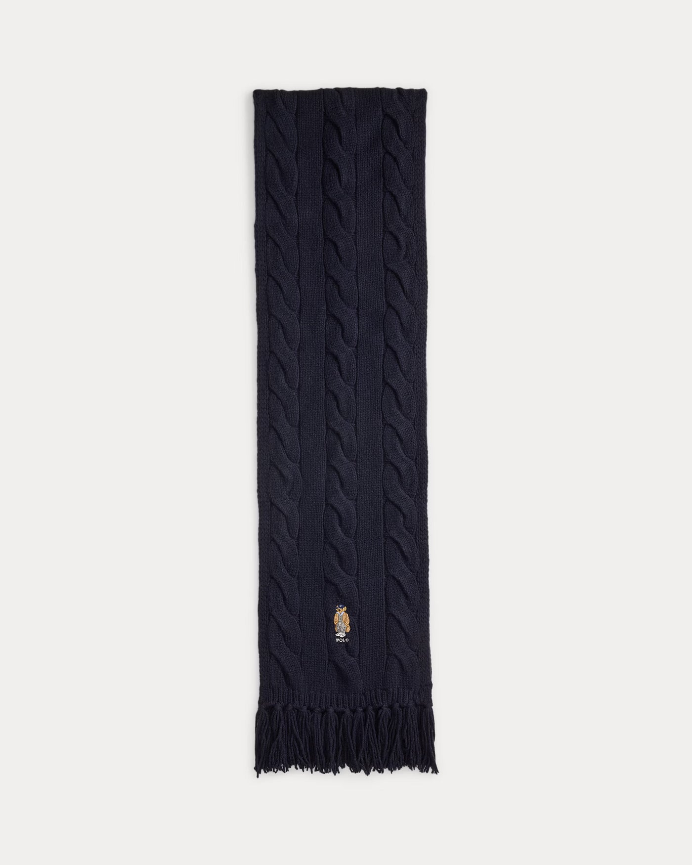 Ralph Lauren Polo Bear Cable-Knit Wool-Blend Scarf | Navy