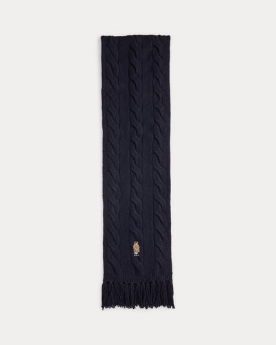 Ralph Lauren Polo Bear Cable-Knit Wool-Blend Scarf | Navy