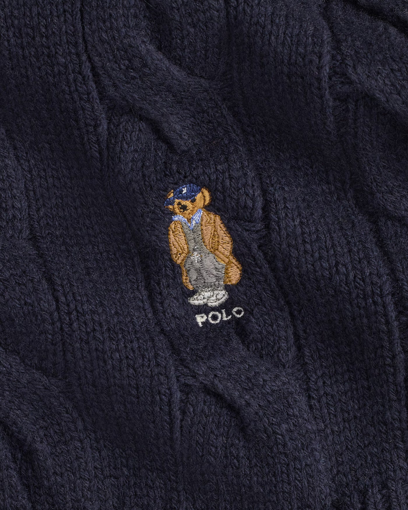 Ralph Lauren Polo Bear Cable-Knit Wool-Blend Scarf | Navy