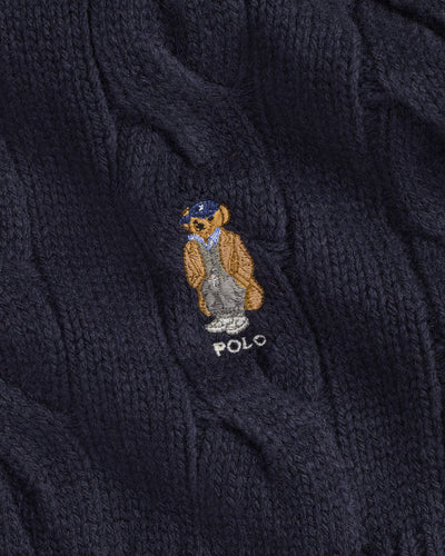 Ralph Lauren Polo Bear Cable-Knit Wool-Blend Scarf | Navy