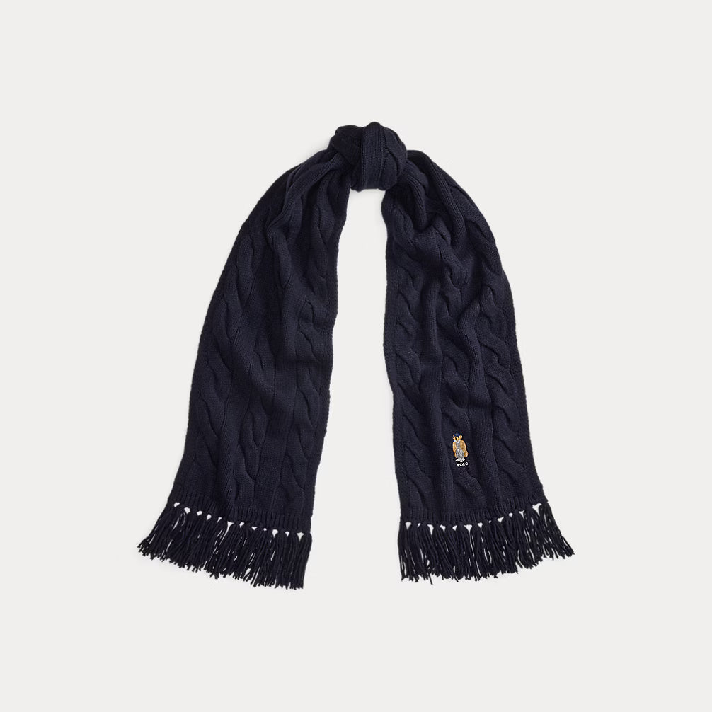Ralph Lauren Polo Bear Cable-Knit Wool-Blend Scarf | Navy