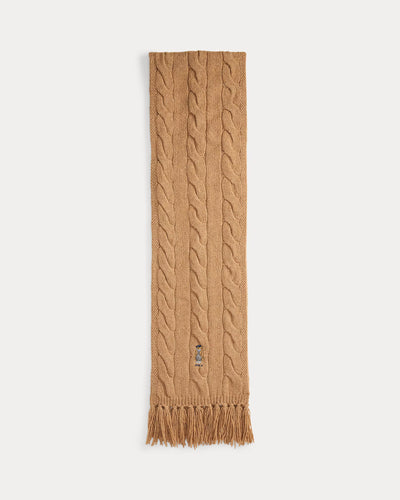 Ralph Lauren Polo Bear Cable-Knit Wool-Blend Scarf | Classic Camel