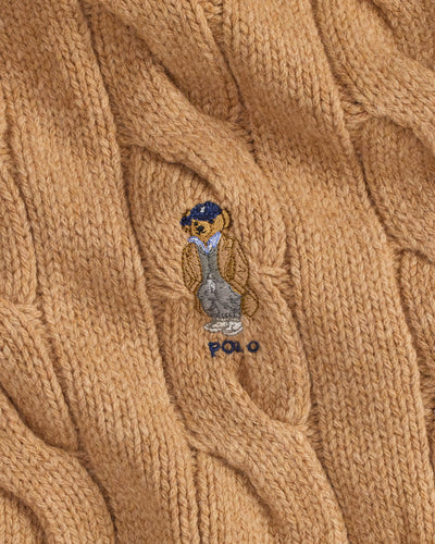 Ralph Lauren Polo Bear Cable-Knit Wool-Blend Scarf | Classic Camel