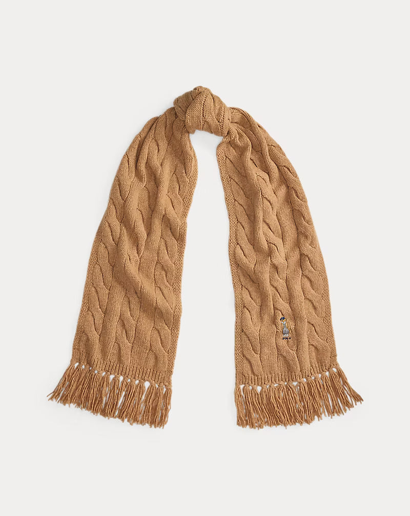 Ralph Lauren Polo Bear Cable-Knit Wool-Blend Scarf | Classic Camel