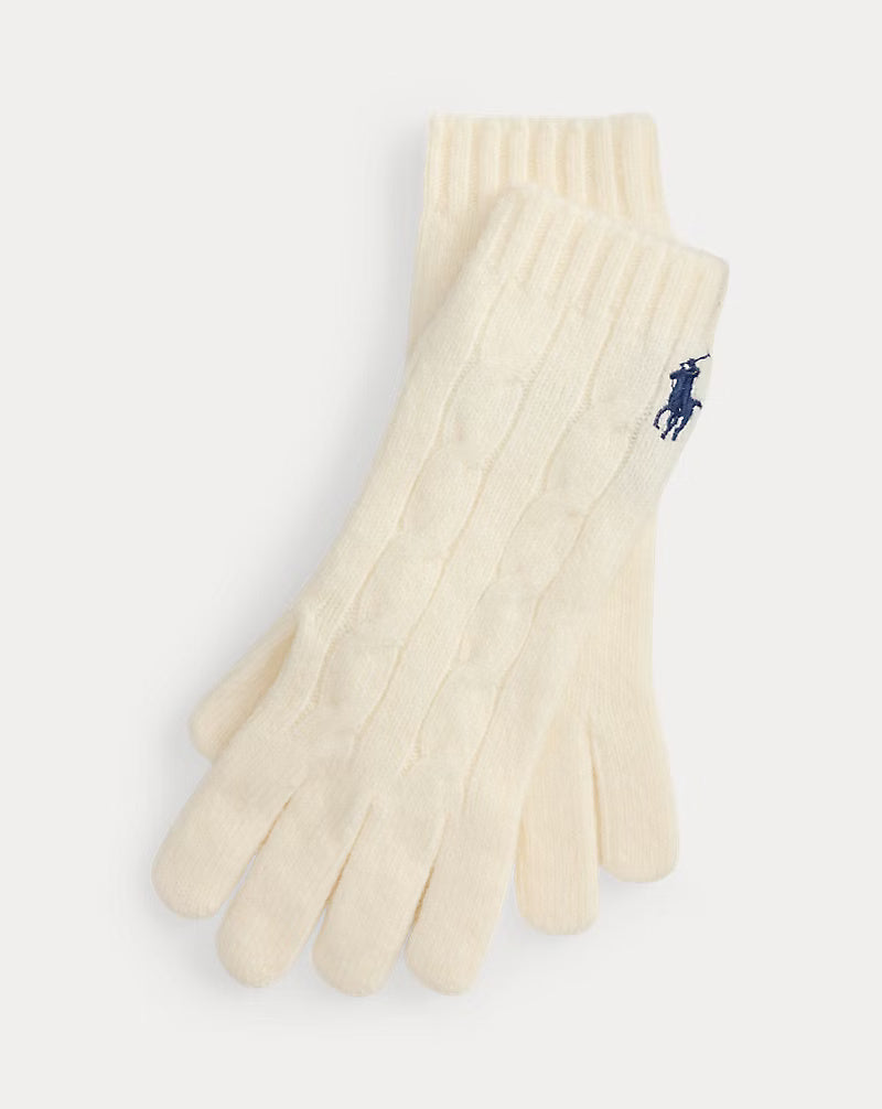 Ralph Lauren Cable-Knit Wool-Cashmere Gloves | Cream