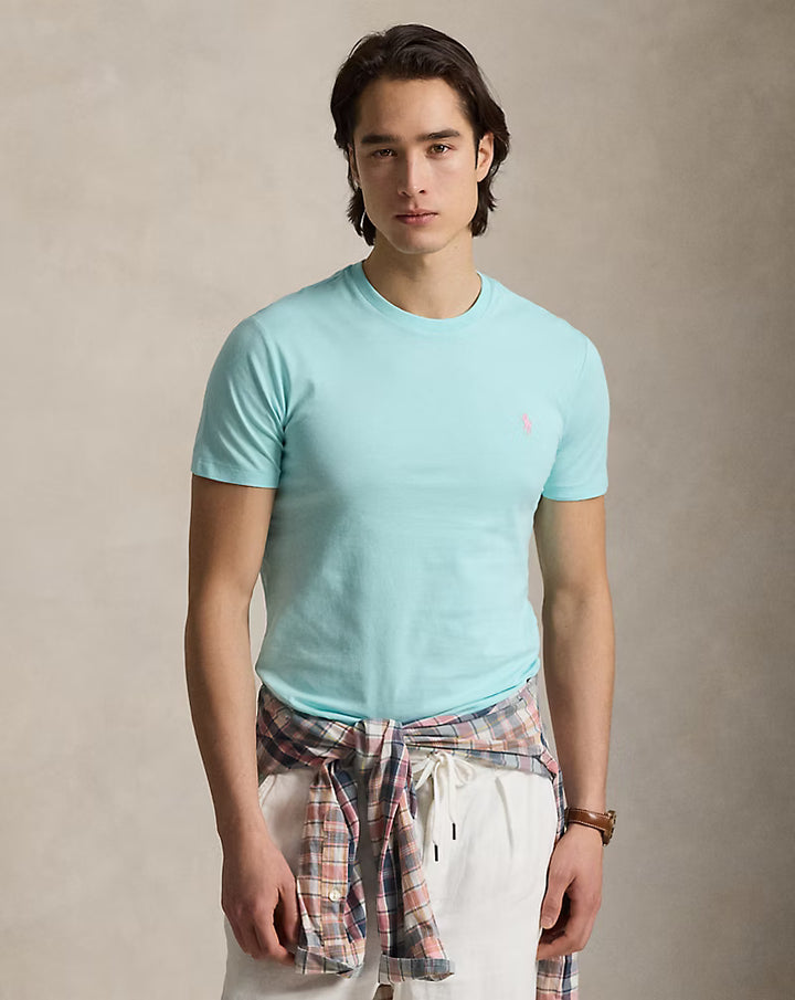 Ralph Lauren Custom Slim Fit Jersey-T-Shirt mit Rundhalsausschnitt | Neu in Aqua