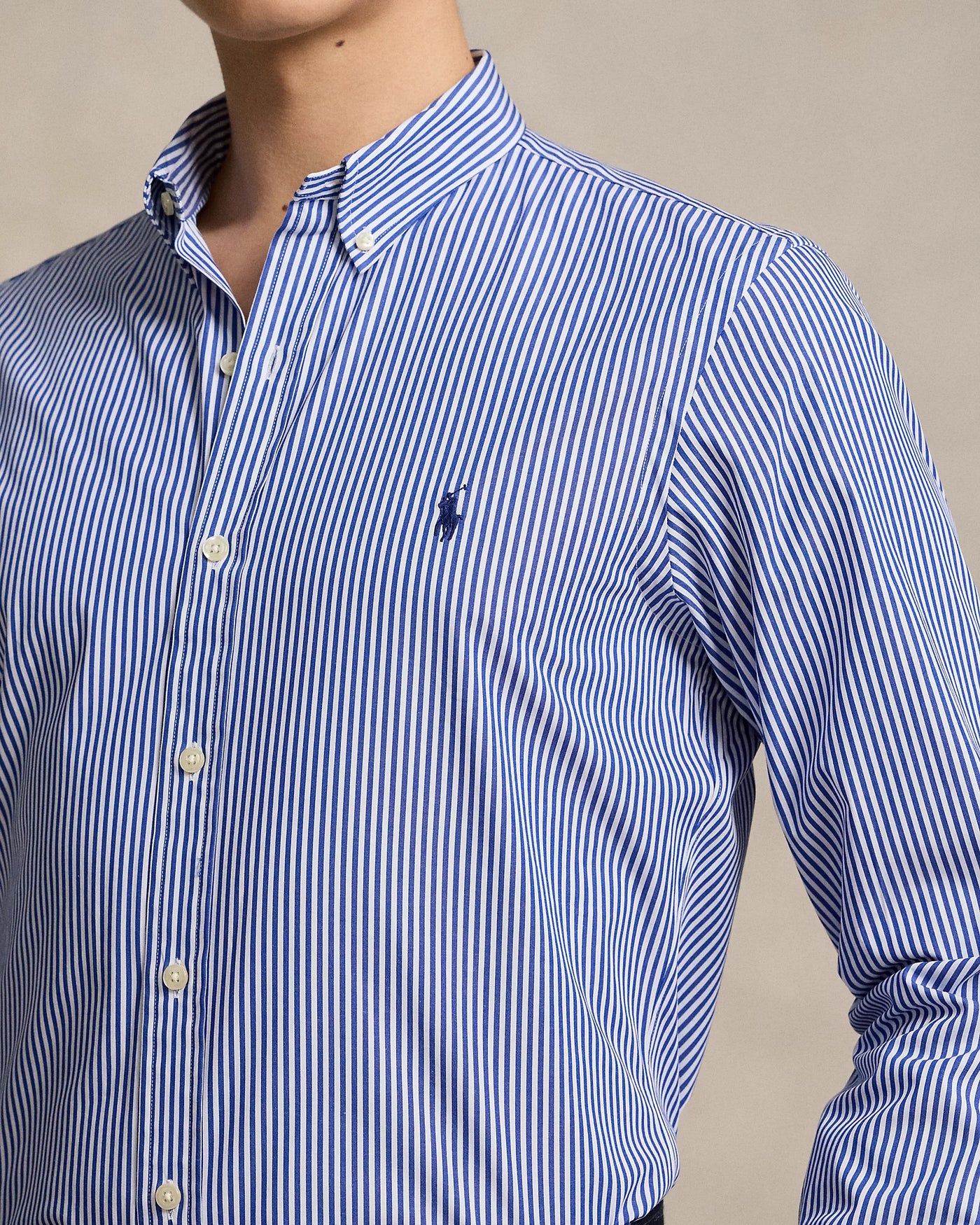 Ralph Lauren Custom Fit Stretch Poplin Shirt | Blue/Bengal