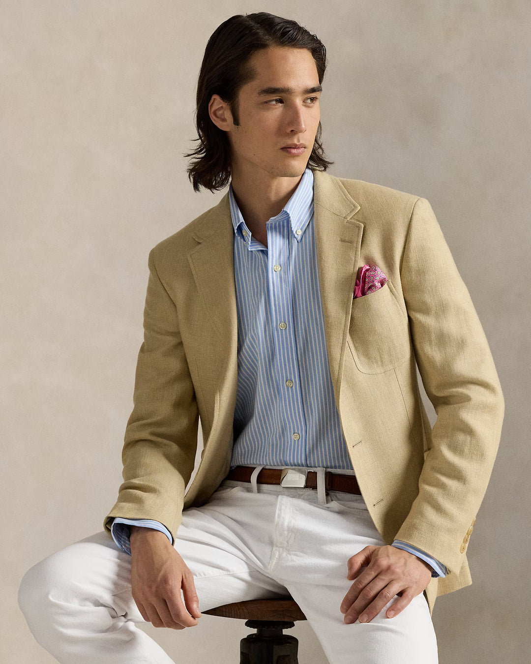 Ralph Lauren Custom Fit Striped Stretch Poplin Shirt | Light Blue/White