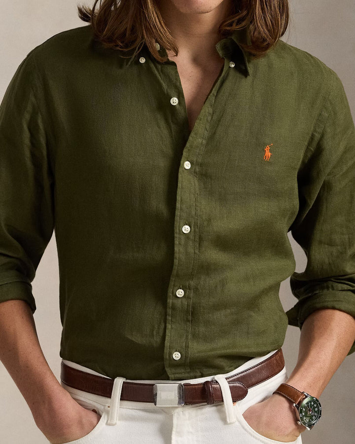 Ralph Lauren Custom Fit Linen Shirt | New Olive