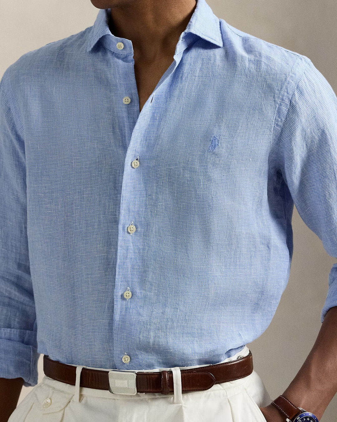 Ralph Lauren Custom Fit Linen Shirt | Cabana Blue