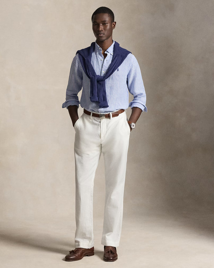 Ralph Lauren Custom Fit Striped Linen Shirt | Light Blue/White