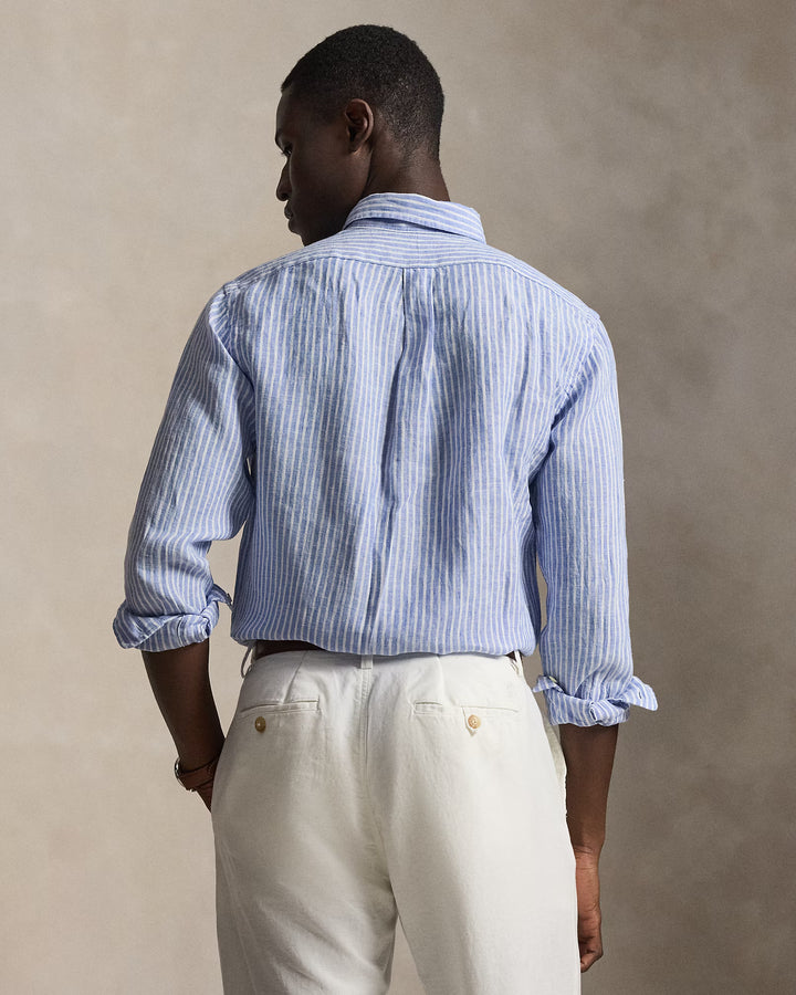 Ralph Lauren Custom Fit Striped Linen Shirt | Light Blue/White