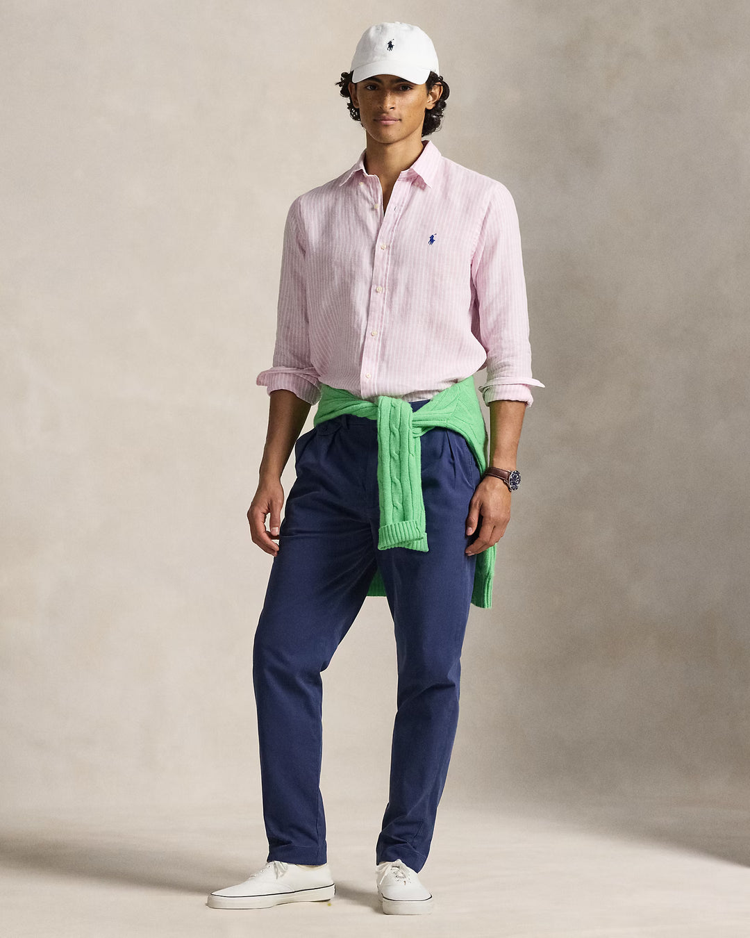 Ralph Lauren Custom Fit Striped Linen Shirt | Pink/White