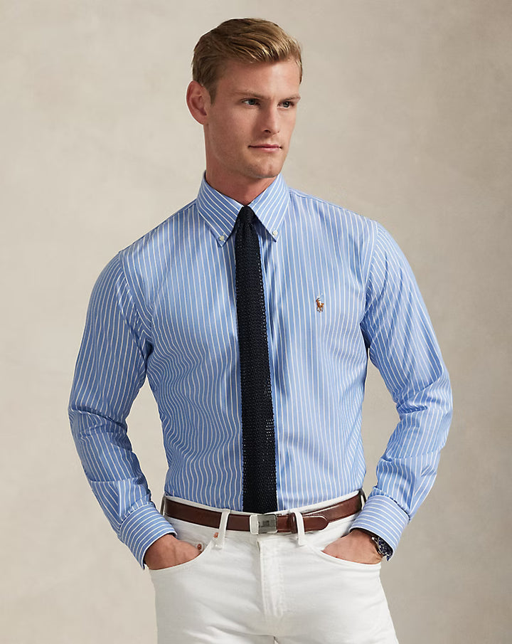 Ralph Lauren Custom Fit Striped Pinpoint Oxford Shirt | Azure