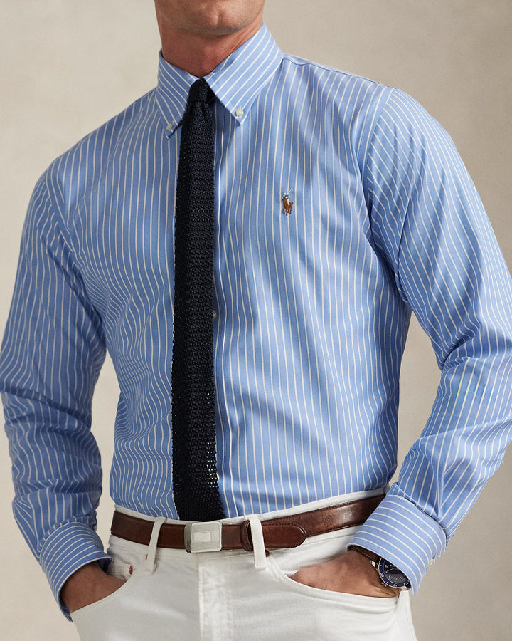 Ralph Lauren Custom Fit Striped Pinpoint Oxford Shirt | Azure