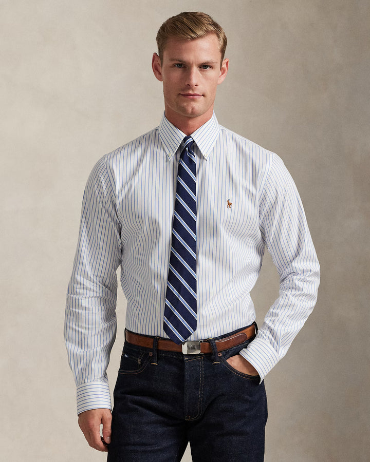 Ralph Lauren Custom Fit Striped Pinpoint Oxford Shirt | White