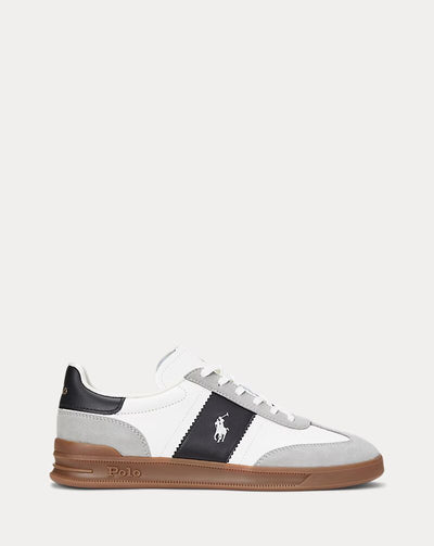 Ralph Lauren Heritage Aera Leather-Suede Trainer | White/Grey/Black