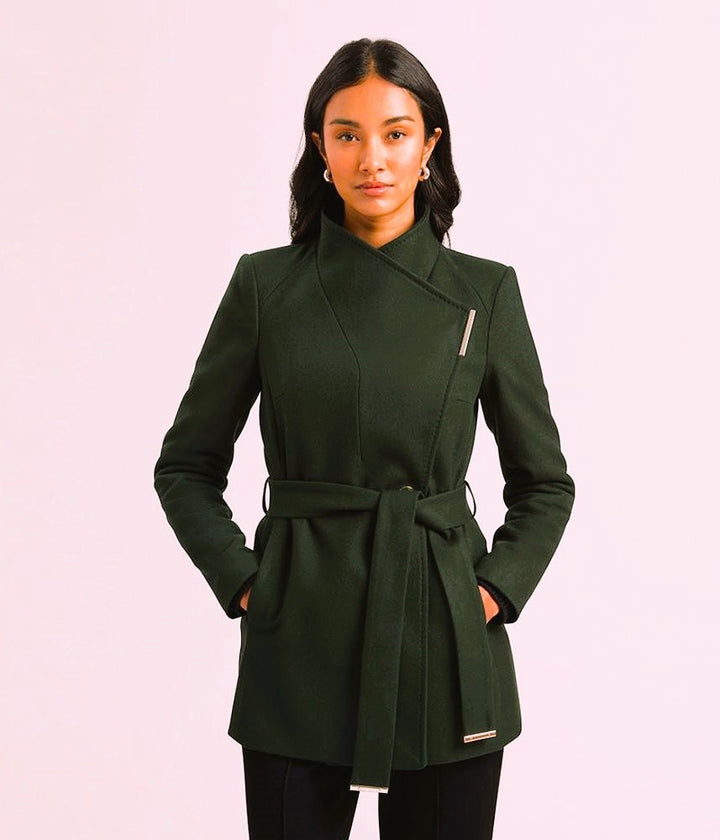 Ted Baker Rosess Short Belted Wool Wrap Coat | Dark Green