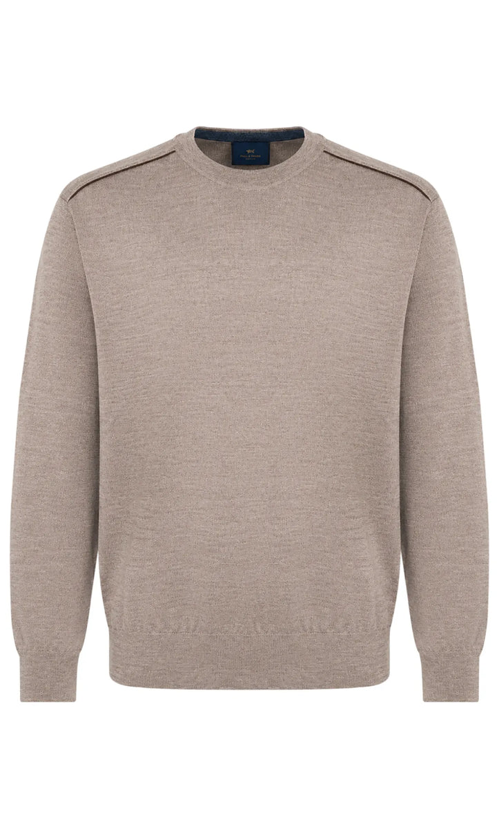 Paul &amp; Shark Summer Wool Crewneck with Alcantara® Shoulder Inserts | Light Grey