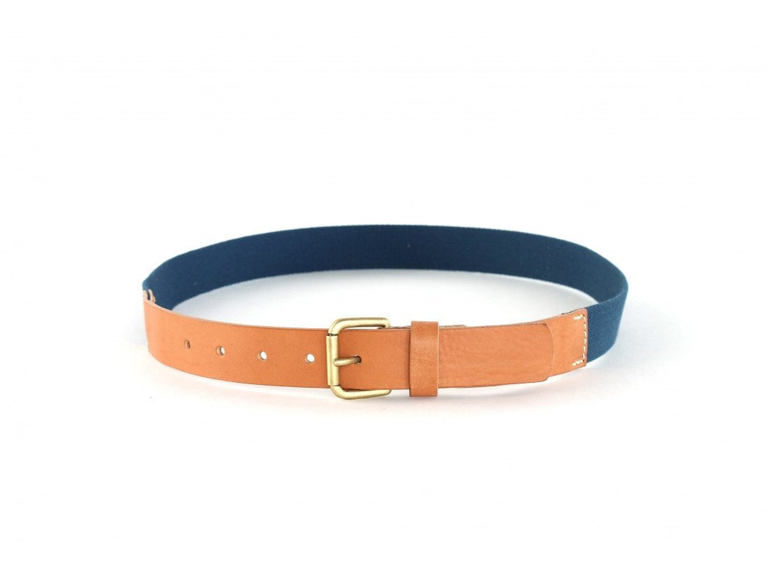 Royal Republiq Belt Gent Canvas in BLUE TAN – lifestyle view