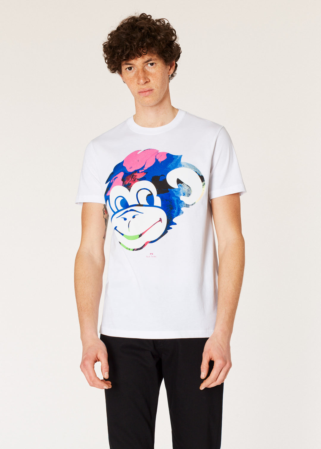 Paul Smith T-shirt Regular Fit Marble Monkey Head Print in White – product view