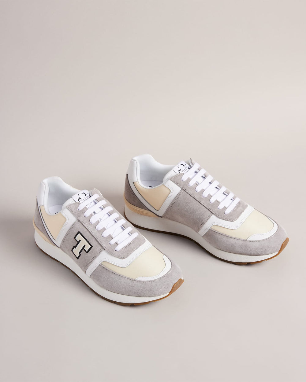 Ted Baker Gregory Retro T Runner Shoes in White/Grey – side view