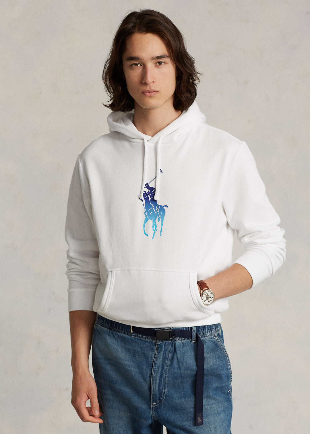 Ralph Lauren Ombré Big Pony Fleece Hoodie in White – product view