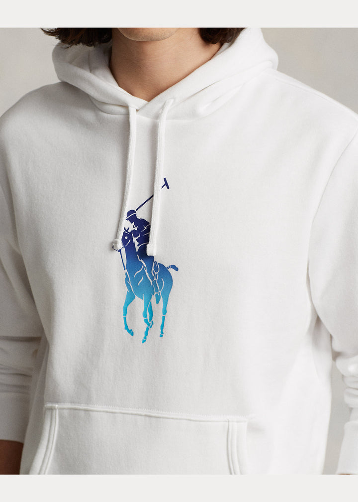 Ralph Lauren 渐变色大马驹印花抓绒连帽衫: 白色 – 场景图