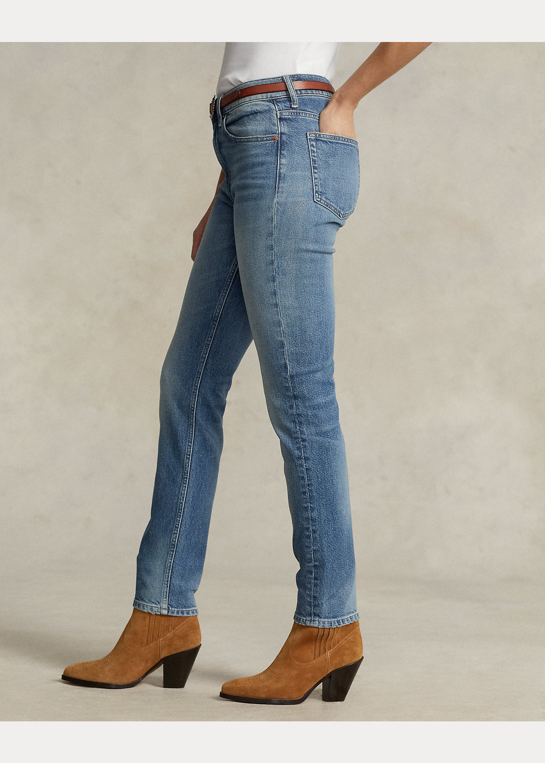 Ralph Lauren Mid-Rise Skinny Jeans in Antares Wash – lifestyle view
