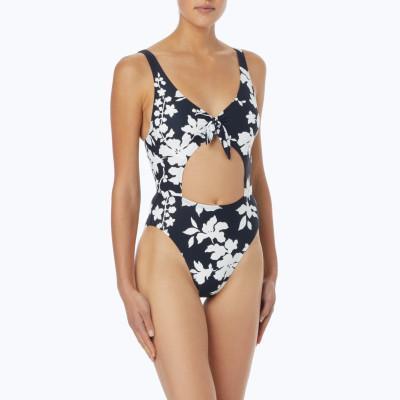 Michael Kors Women's Swimwear Michael Kors Swimwear Cut Out One Piece Floral Vine | Black / White