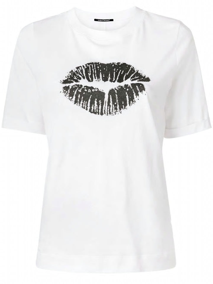Luisa Cerano T-shirt Lip εκτύπωση | Λευκό