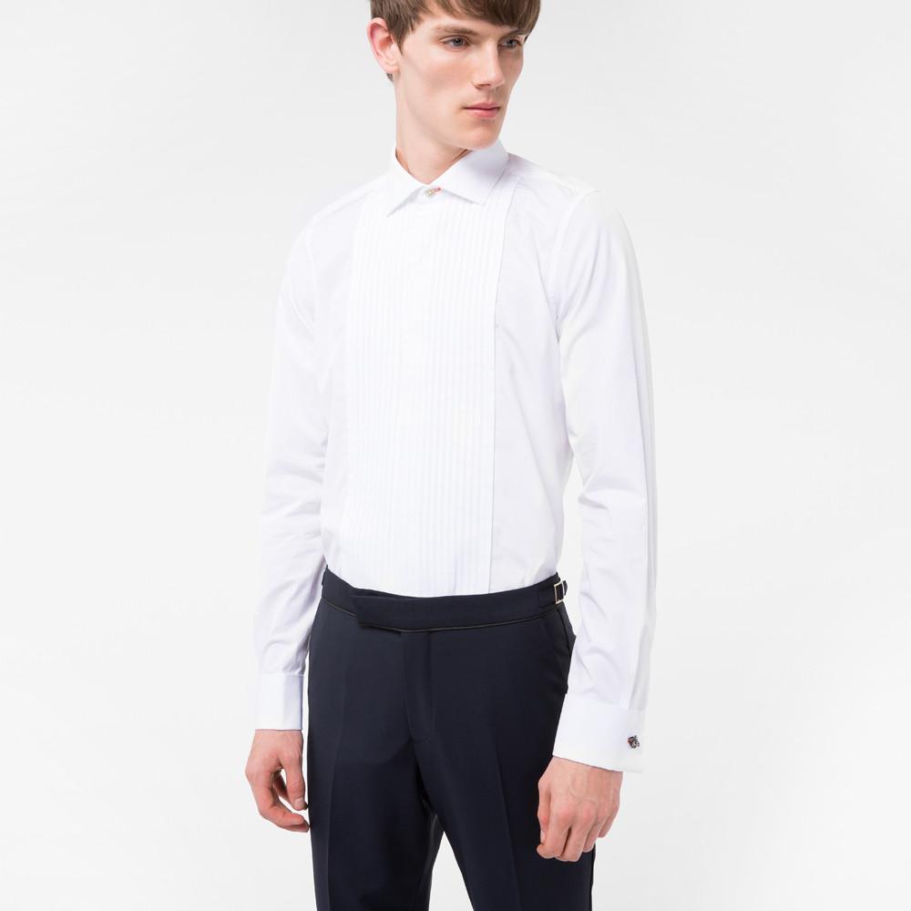 Paul Smith Men's Shirt Paul Smith Shirt Tailored-Fit Pleat-Front Cotton Evening | WHITE