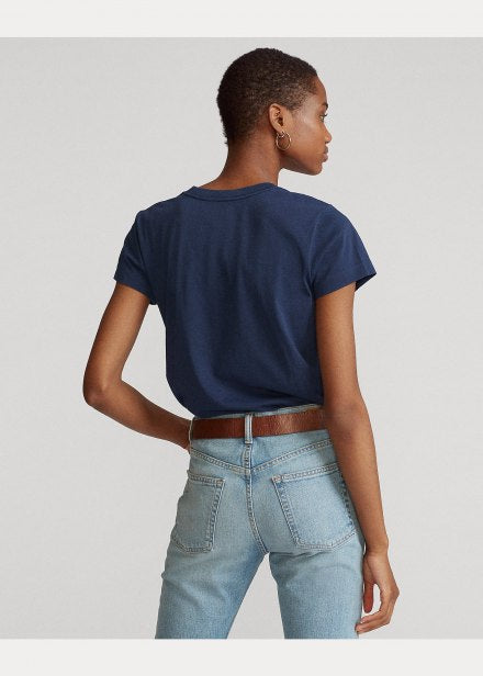 Ralph Lauren Βαμβακερό Τζέρσει T-Shirt με V | Σκούρο Μπλε