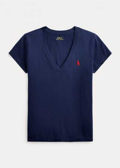 Ralph Lauren Βαμβακερό Τζέρσει T-Shirt με V | Σκούρο Μπλε