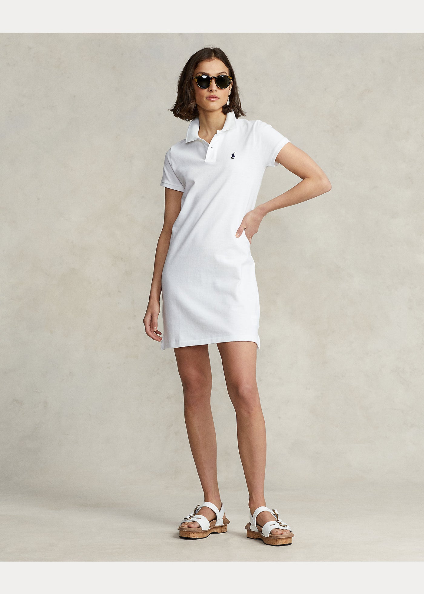 Ralph Lauren Βαμβακερό Φόρεμα Πόλο | Λευκό