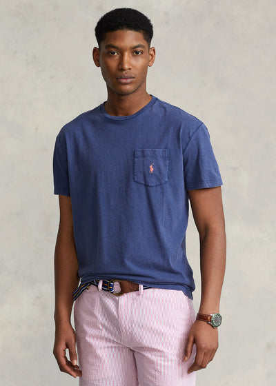 Ralph Lauren Classic Fit Βαμβακερό-Λινό T-Shirt με Τσέπη | Μπλε