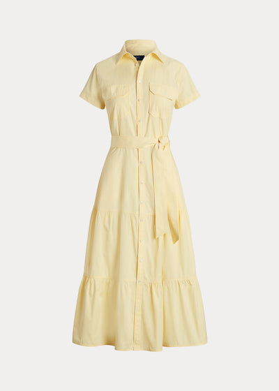 Ralph Lauren Βαμβακερό Φόρεμα με Ζώνη | Κίτρινο