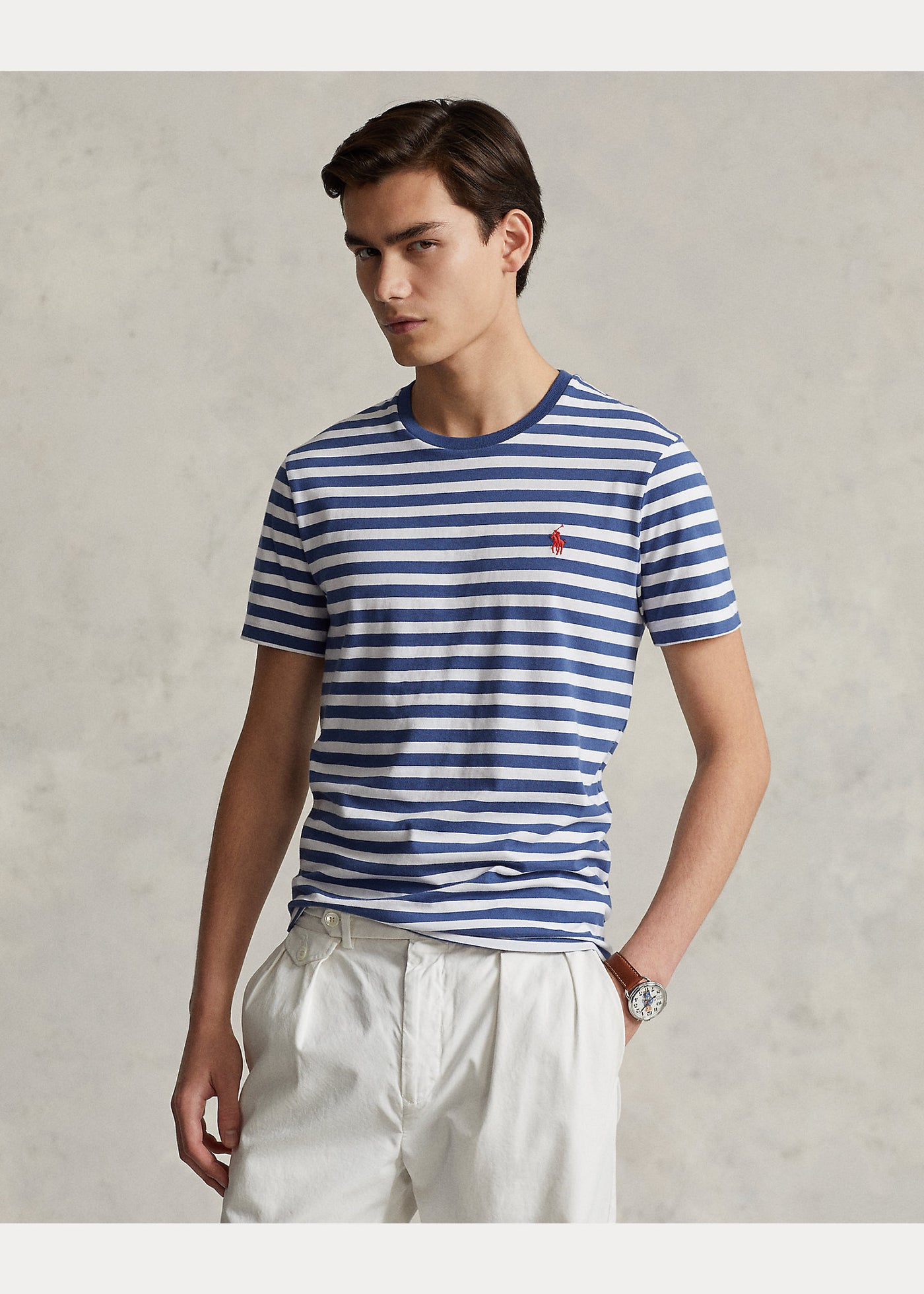 Ralph Lauren Custom Slim Fit Ριγέ Τζέρσει T-Shirt | Ρουά/Λευκό